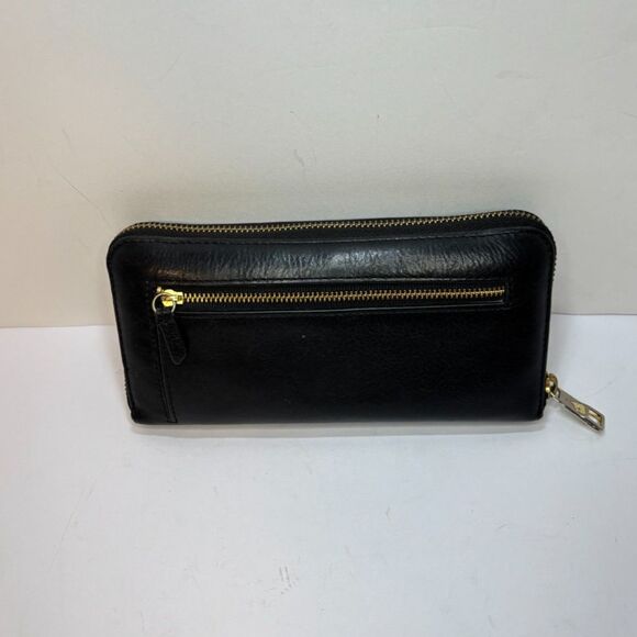 FOSSIL Sydney Zip Around Black Wallet Leather Gold Detail Designer - Picture 4 of 8